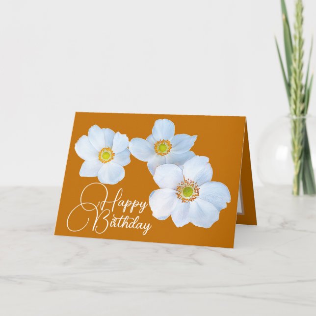 White Japanese Anemones Orange Color Background Card (Front)