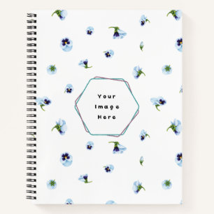 White Japanese Blue Purple Pansy Floral Pattern Notebook