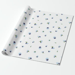 White Japanese Blue Purple Pansy Floral Pattern Wrapping Paper