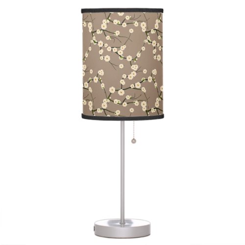 White Japanese Cherry Blossoms  Branches on Taupe Table Lamp