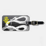 White Japanese Dragon Black Background Luggage Tag