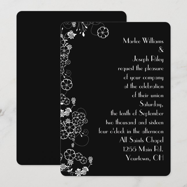 White Japanese Floral border Invitation (Front/Back)