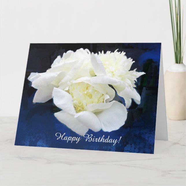 White Japanese Peonies Birthday Greeting Card (Front)