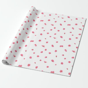 White Japanese Red Plum Blossom Floral Pattern Wrapping Paper
