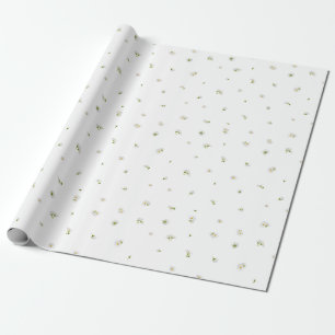 White Japanese White Cosmos Floral Pattern Wrapping Paper
