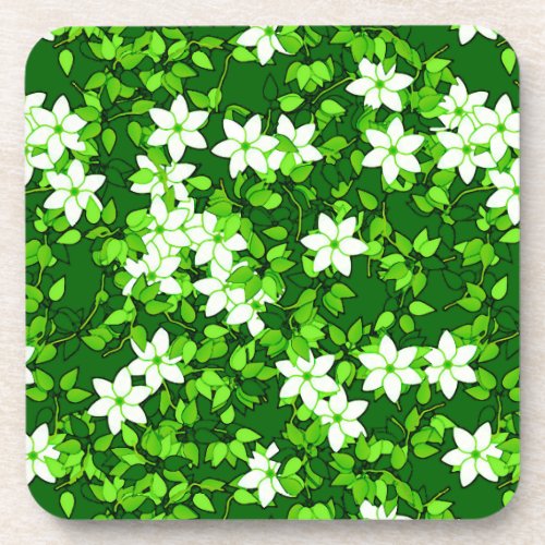 White Jasmine Among Green Leaves Beverage Coaster