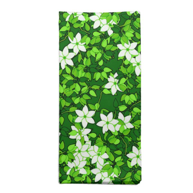 White Jasmine Among Green Leaves Cloth Napkin (Folded)