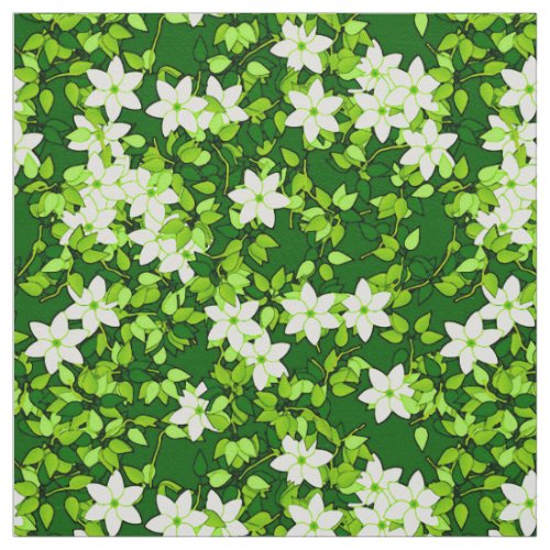 White jasmine among green leaves fabric