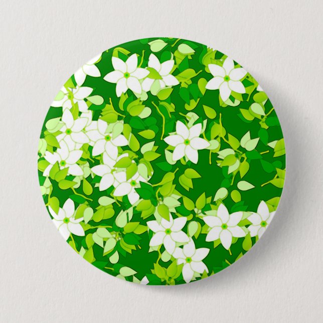 White jasmine among green leaves pinback button (Front)