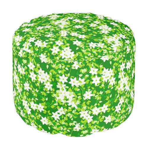 White jasmine among green leaves pouf