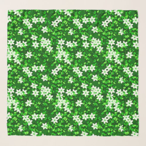 White Jasmine Among Green Leaves Scarf