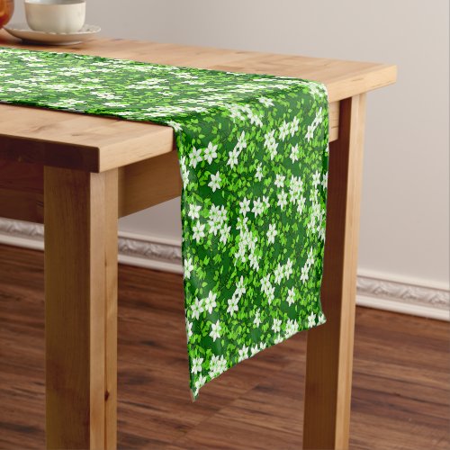 White Jasmine Among Green Leaves Short Table Runner