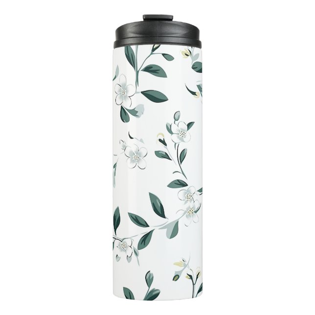 White Jasmine Pattern  Thermal Tumbler (Front)