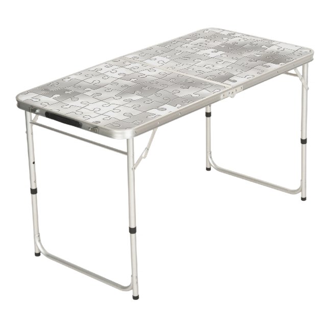 White Jigsaw Puzzle Pieces Folding Table (Angled)