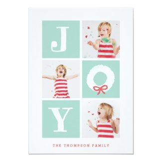 White Joy Christmas Wreath Multiphoto Holiday Card