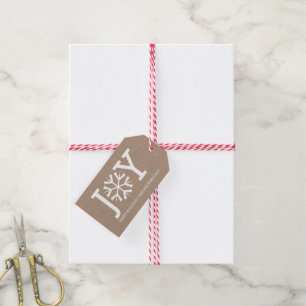 White JOY typography & snowflake modern Christmas Gift Tags