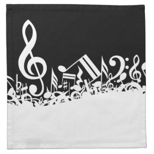 White Jumbled Musical Notes on Black Cloth Napkin