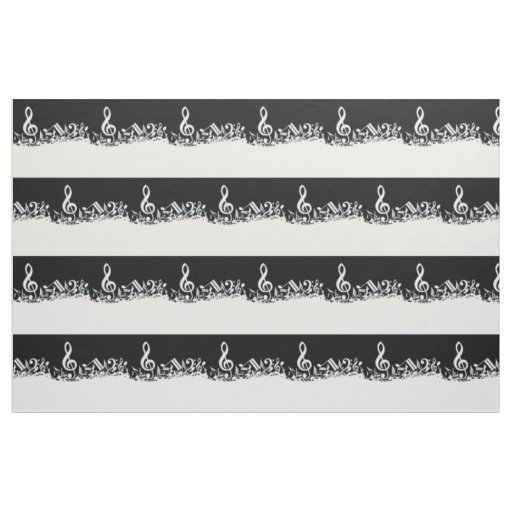 White Jumbled Musical Notes on Black Fabric
