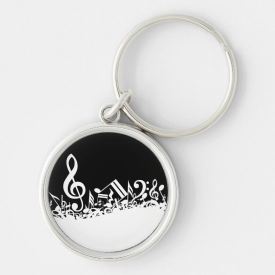 White Jumbled Musical Notes on Black Keychain