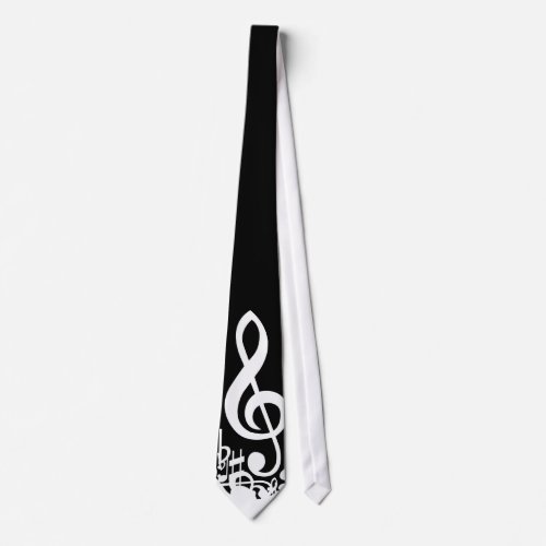 White Jumbled Musical Notes on Black Neck Tie