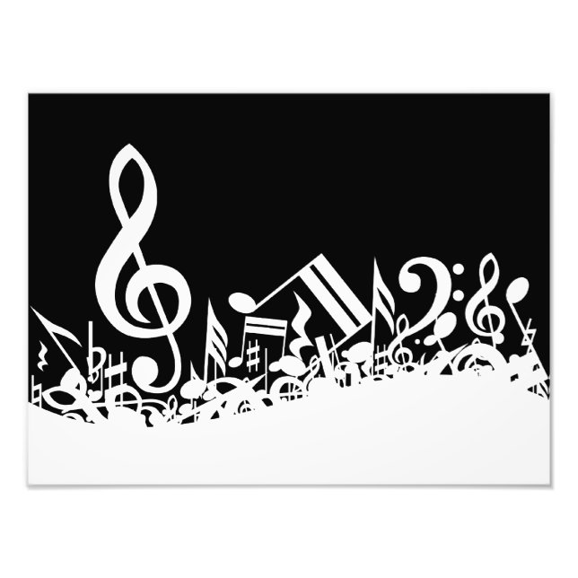 White Jumbled Musical Notes on Black Photo Print (Front)