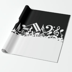 White Jumbled Musical Notes on Black Wrapping Paper