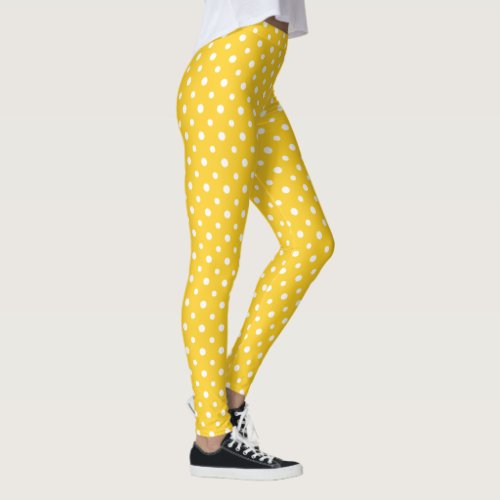 White Jumbo Polka Dots on Yellow to Customize Leggings