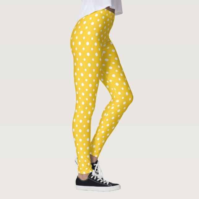 White Jumbo Polka Dots on Yellow to Customize Leggings (Right)