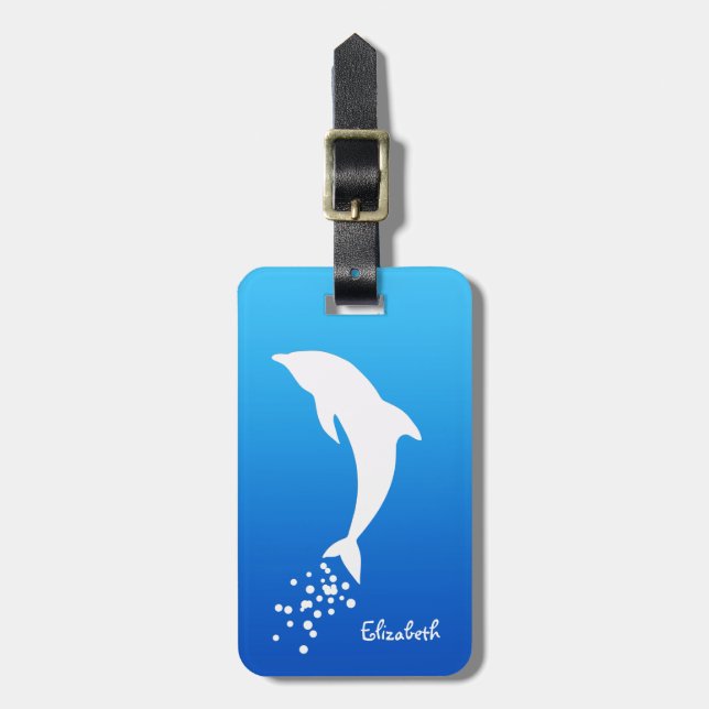 White Jumping Dolphin With Bubbles Luggage Tag (Front Vertical)