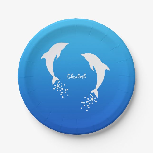 White Jumping Dolphin With Bubbles Paper Plate (Front)