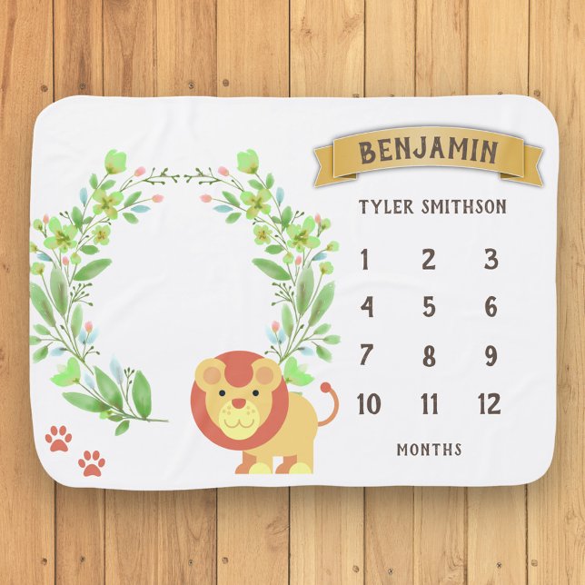 White Jungle Safari Lion Monthly Milestone Baby Blanket (Creator Uploaded)