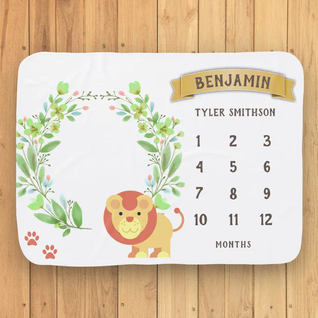 White Jungle Safari Lion Monthly Milestone Baby Blanket | Zazzle