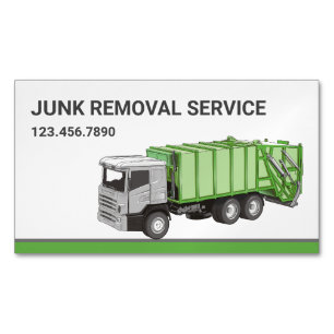 White Junk Removal Service Garbage Truck Business Card Magnet