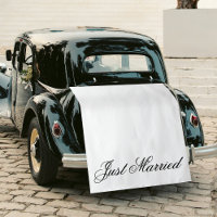 White Just Married Fabric Car Wedding Banner Sign