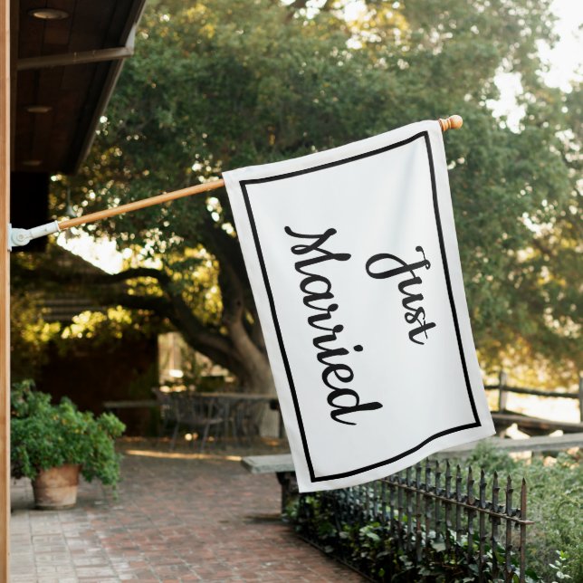 WHITE JUST MARRIED SIGN FLAG (In SItu)
