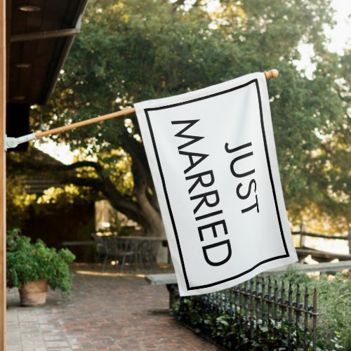 WHITE JUST MARRIED SIGN FLAG