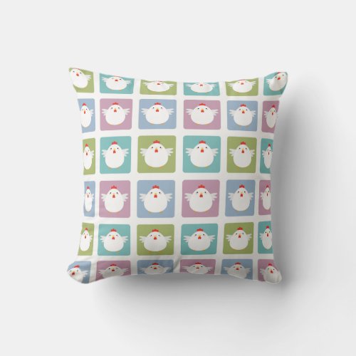 White Kawaii Chicken Sqaure Pattern Throw Pillow