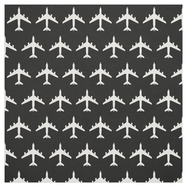 White KC-135 Refueling Jet Airplane on Black Fabric (Swatch)