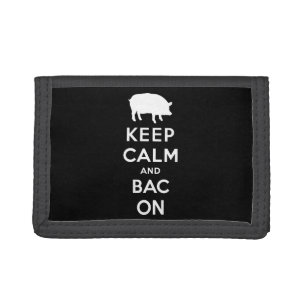 White keep calm and bacon tri-fold wallet