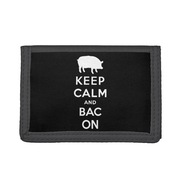 White keep calm and bacon tri-fold wallet (Front)