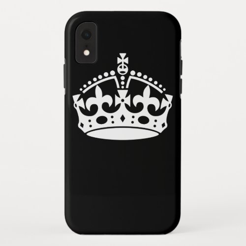 White Keep Calm Crown on Black iPhone XR Case