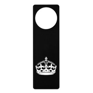 White Keep Calm Crown on Black Door Hanger