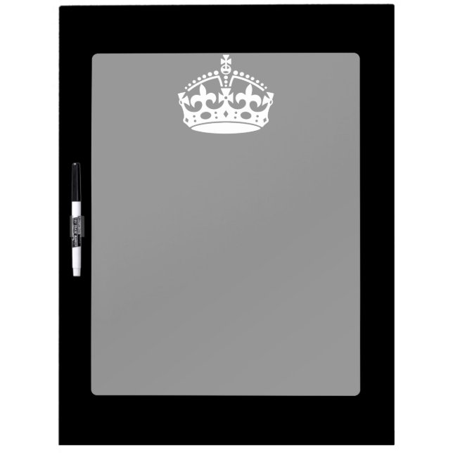 White Keep Calm Crown on Black Dry-Erase Board (Front)