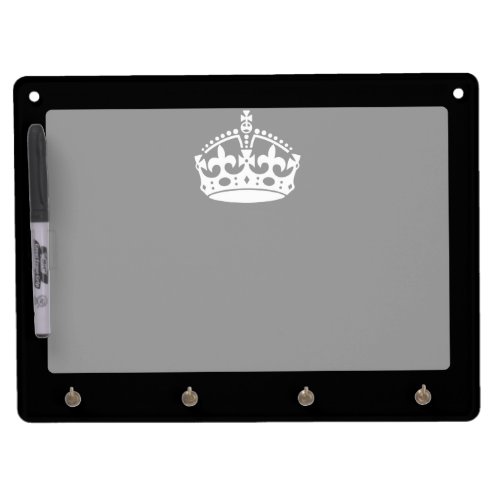 White Keep Calm Crown on Black Dry Erase Board With Keychain Holder