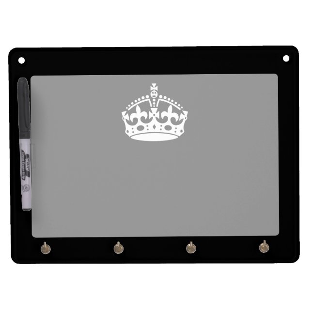 White Keep Calm Crown on Black Dry Erase Board With Keychain Holder (Front)