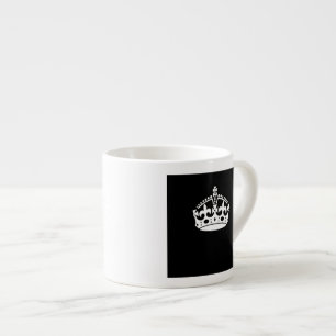 White Keep Calm Crown on Black Espresso Cup