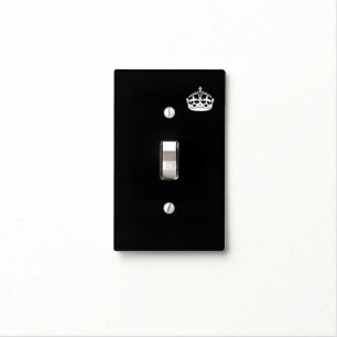 White Keep Calm Crown on Black Light Switch Cover