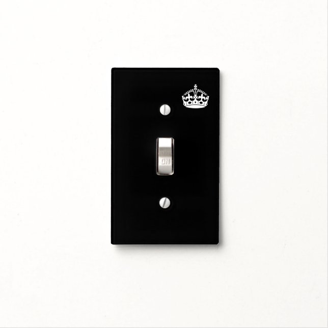 White Keep Calm Crown on Black Light Switch Cover (In Situ)