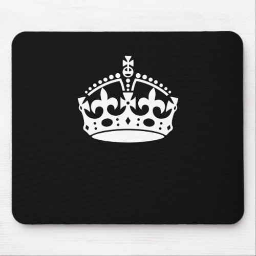 White Keep Calm Crown on Black Mouse Pad