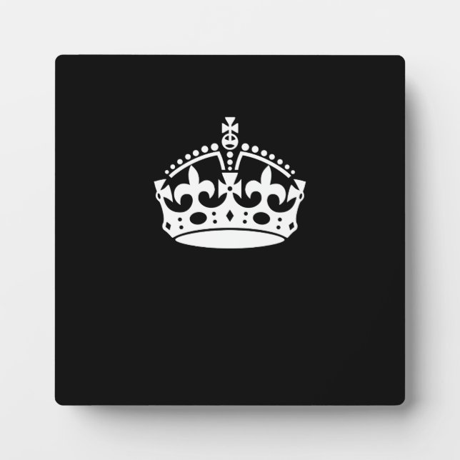 White Keep Calm Crown on Black Plaque (Front)